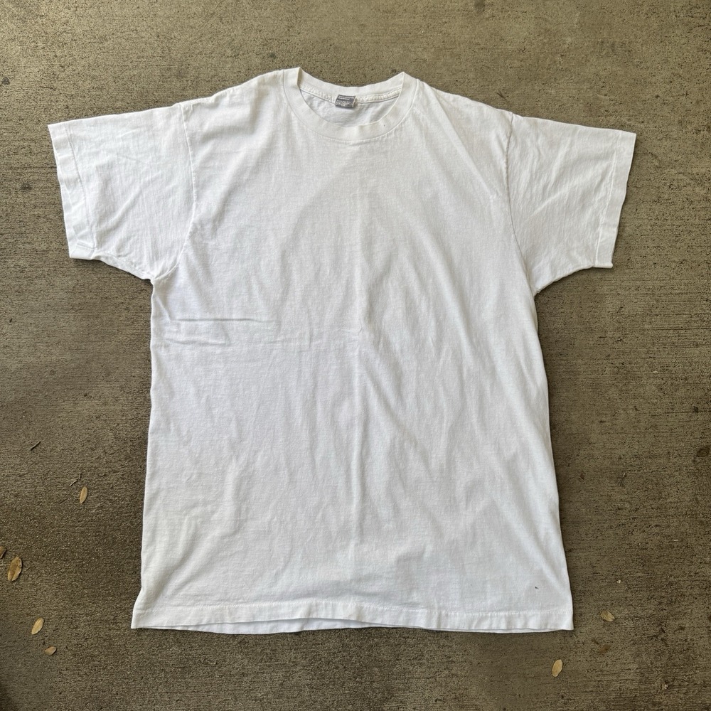 Vintage 90s BVD Single Stitch White Tee Shirt Cotton Made in USA XL Blank